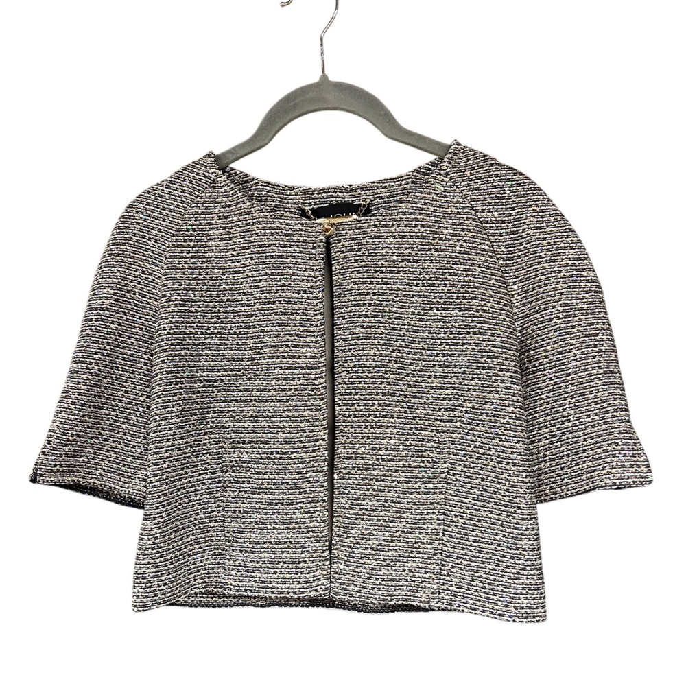 St. John Couture Metallic Tweed Sequin Cropped Jacket Wool Silk Blend Gold Black